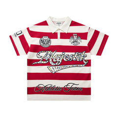 Vintage Red‑White Stripe MAJESTIC Rugby Polo Shirt