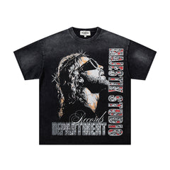 Black Washed Vintage Eagle Raptor Double‑Sided Graphic Band‑Style T‑Shirt