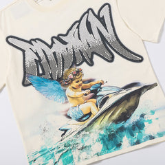 Off‑White Mixed Emotion Jet Ski Surf Vintage Graphic Double‑Sided Print Short Sleeve T‑Shirt