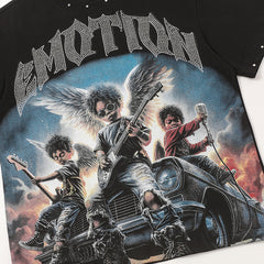 Black Mixed Emotion Biker Warrior Character Single‑Sided Short Sleeve T‑Shirt
