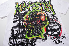 Vintage White Street Graffiti Monster Graphic T‑Shirt
