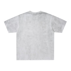 Light Gray Washed Emotion Eagle Graphic Single‑Sided Short Sleeve T‑Shirt