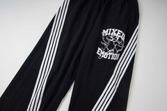 Mixed Emotion Black Striped Drawstring Wide‑Leg Track Pants