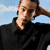 Nuthink American fashion brand simple embroidery four leaf clover polo shirt men's short sleeved loose women 2026 new summer