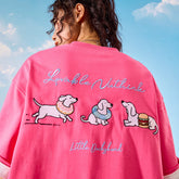 Nuthink Heavy Dog Sausage Dog Embroidery Short Sleeve T-shirt Rose Red Male and Female Couple 2026 Summer New Collection