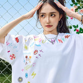 Nuthink Dopamine Cartoon Graffiti Short Sleeve T-shirt American Trendy Brand Printed Heavy Half Sleeve Men and Women Summer 2026