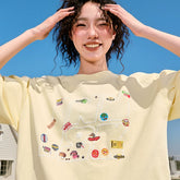 Nuthink Dopamine Trendy Brand Short Sleeve T-Shirt Cartoon Fun Couple Style Unisex American Heavyweight Half Sleeve Summer 2026