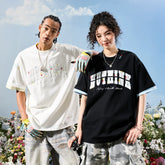 Nuthink American Trendy Brand Heavy Industry Embroidered Alphabet Color blocked Short sleeved T-shirt for Men and Women, High End 2026 New Summer Edition