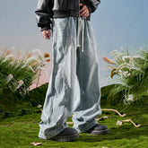 Nuthink American Retro Splicing Wide Leg Jeans, Washed and Used Crooked Pants, Men's Long Pants, Spring 2026