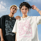 Nuthink American retro trendy brand dopamine embroidery puzzle short sleeved T-shirt for couples, summer 2026 new item