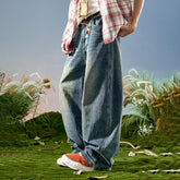 Nuthink American retro splashed ink wide leg jeans washed loose curved knife pants men's new style for spring 2026