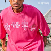 Nuthink dopamine puzzle embroidered short sleeved hip-hop rose red T-shirt heavyweight half sleeve men's and women's new 2026 spring