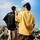 Nuthink American retro trendy brand contrasting letters embroidery short sleeved men's T-shirt yellow women's 2026 summer new item
