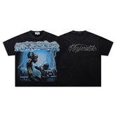 Black Vintage Blue‑Tone Grim Reaper Band‑Style Graphic T‑Shirt