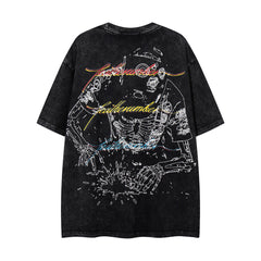 Vintage Black Skeleton Robot Double‑Sided Graphic T‑Shirt