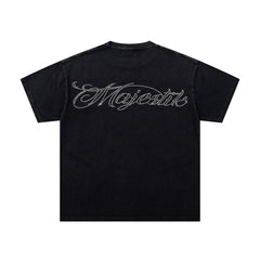 Black Washed Vintage Roaring Tiger Double‑Sided Graphic Band‑Style T‑Shirt
