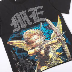 Black Mixed Emotion Archer Angel Double‑Sided Print Short Sleeve T‑Shirt