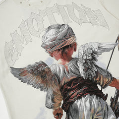 Off‑White Washed Mixed Emotion Archer Angel Single‑Sided Short Sleeve T‑Shirt