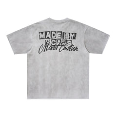 Light Gray Washed Mixed Emotion Portrait Vintage Letter Double‑Sided Short Sleeve T‑Shirt