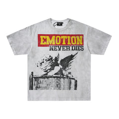 Light Gray Washed Emotion Eagle Graphic Single‑Sided Short Sleeve T‑Shirt
