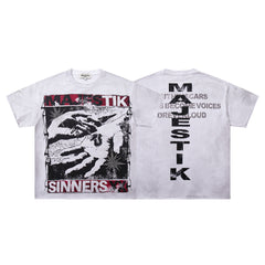 Off‑White Washed Vintage Hand Graphic Double‑Sided Band‑Style T‑Shirt