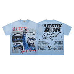 Light Blue Washed Majestik Tour Concert Vintage Graphic T‑Shirt