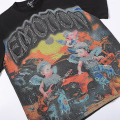 Black Mixed Emotion Angel Devil Double‑Sided Print Short Sleeve T‑Shirt