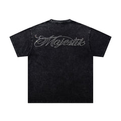 Black Washed Vintage Mask‑Figure Double‑Sided Graphic Band‑Style T‑Shirt