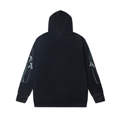 Vintage Black Light‑Blue Line Art Church Window Full‑Zip Hoodie