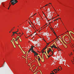Red Washed Mixed Emotion Cross Graphic Double‑Sided Short Sleeve T‑Shirt