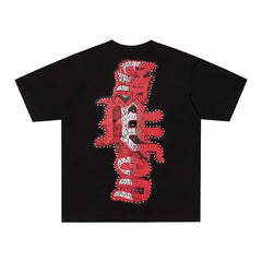 Black Mixed Emotion Angel Beast Graphic Double‑Sided Short Sleeve T‑Shirt