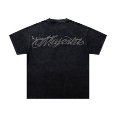 Black Washed Vintage Motorcycle Racer Double‑Sided Graphic Band‑Style T‑Shirt