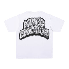 White Mixed Emotion Vintage Figure Graphic Double‑Sided Print Short Sleeve T‑Shirt