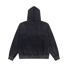 Vintage Black ARARI RANG Letter Print Full‑Zip Hoodie