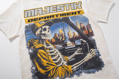 Off‑White Washed Vintage Skeleton City Tour Graphic Band‑Style T‑Shirt
