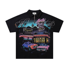Vintage Black Retro Racing Car Graphic T‑Shirt
