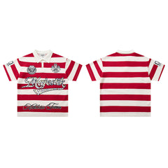 Vintage Red‑White Stripe MAJESTIC Rugby Polo Shirt