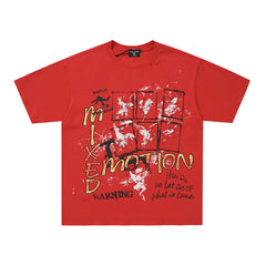 Red Washed Mixed Emotion Cross Graphic Double‑Sided Short Sleeve T‑Shirt