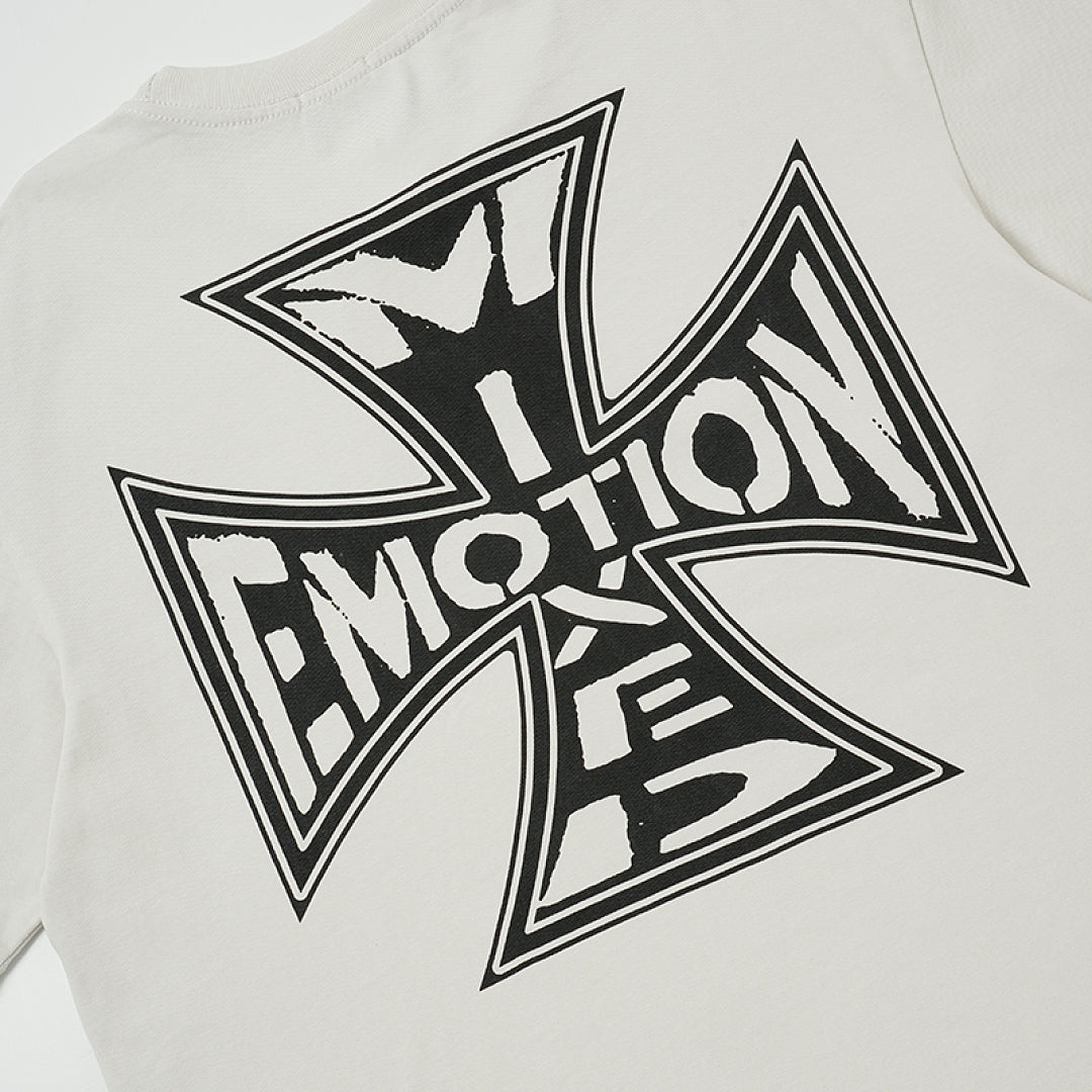 Off‑White Washed Mixed Emotion Small Cross Logo Single‑Sided Short Sleeve T‑Shirt