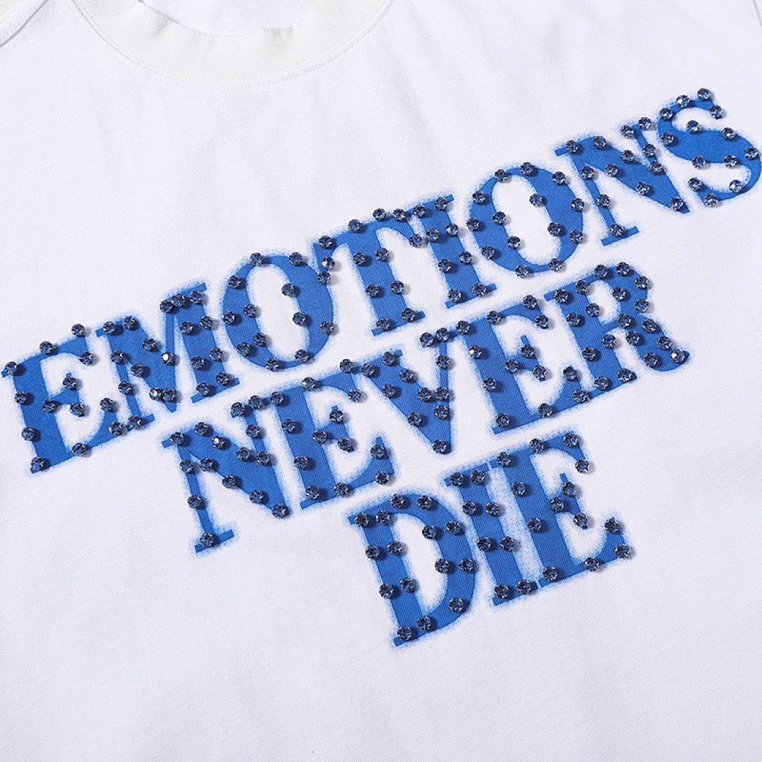 White Mixed Emotions "Emotions Never Die" Double‑Sided Print Short Sleeve T‑Shirt