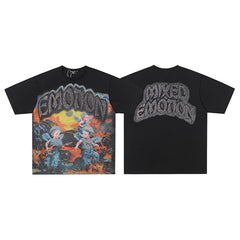 Black Mixed Emotion Angel Devil Double‑Sided Print Short Sleeve T‑Shirt