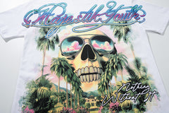 Vintage White Tropical Paradise Skull Graphic T‑Shirt