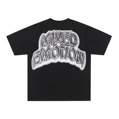 Black Mixed Emotion Vintage Figure Graphic Double‑Sided Print Short Sleeve T‑Shirt