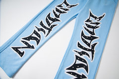 Mixed Emotion Light‑Blue Gothic Letter Wide‑Leg Sweat Pants