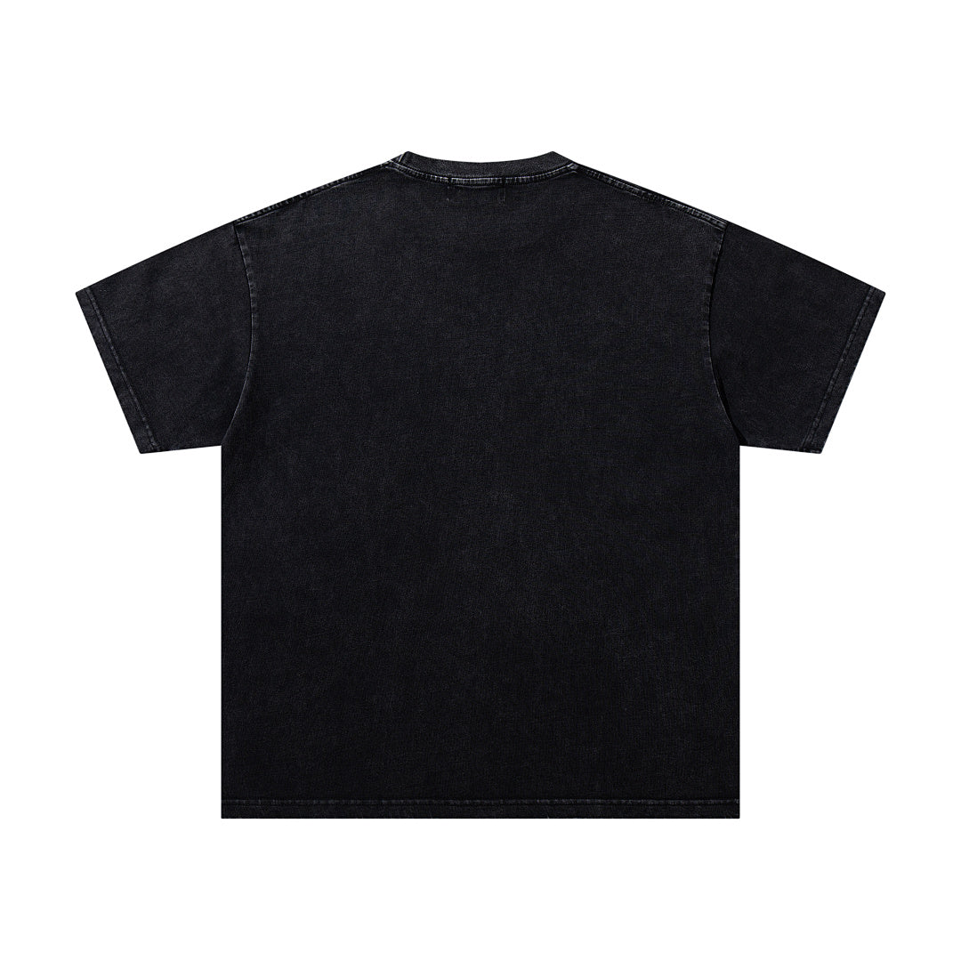 Black Washed Vintage Sports Lion Graphic Band‑Style T‑Shirt
