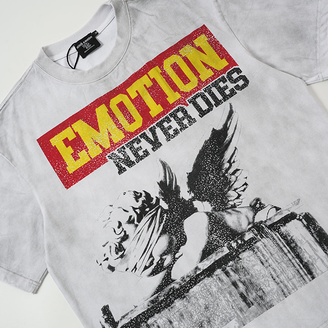 Light Gray Washed Emotion Eagle Graphic Single‑Sided Short Sleeve T‑Shirt