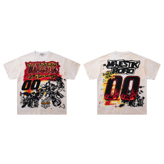 Vintage White Racing "00" Flame Graphic T‑Shirt