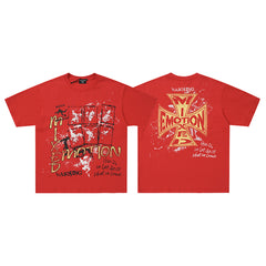 Red Washed Mixed Emotion Cross Graphic Double‑Sided Short Sleeve T‑Shirt