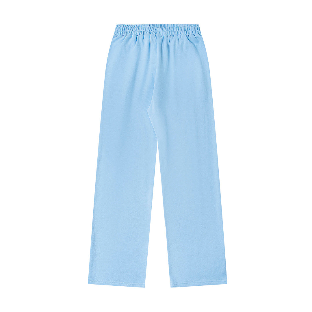 Mixed Emotion Light‑Blue Gothic Letter Wide‑Leg Sweat Pants