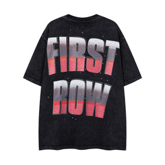 Vintage Black FIRST ROW Skull Racer Graphic T‑Shirt